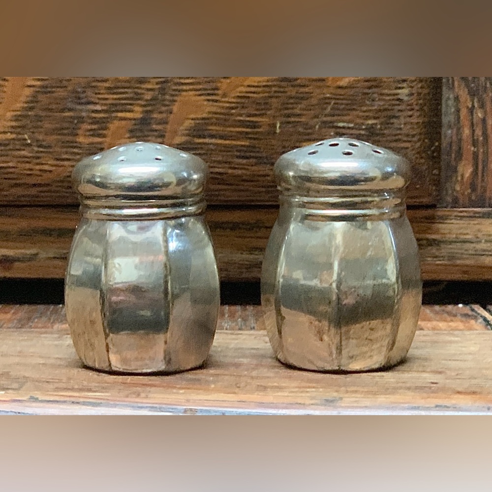Early 20th Century Antique Pair Miniature Sterling Silver Salt & Pepper Shakers
